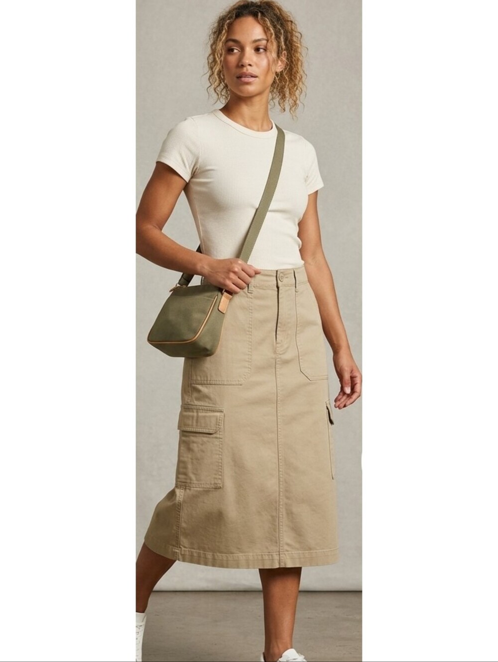 Universal Thread Cargo Midi Skirt Tan/Khaki Size 2